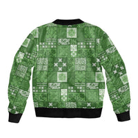 Vintage Hawaiian Quilting Patterns Bomber Jacket Green Style Tribal Fabric Patchwork LT9 - Polynesian Pride