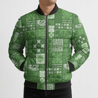 Vintage Hawaiian Quilting Patterns Bomber Puffer Jacket Green Style Tribal Fabric Patchwork LT9 - Polynesian Pride