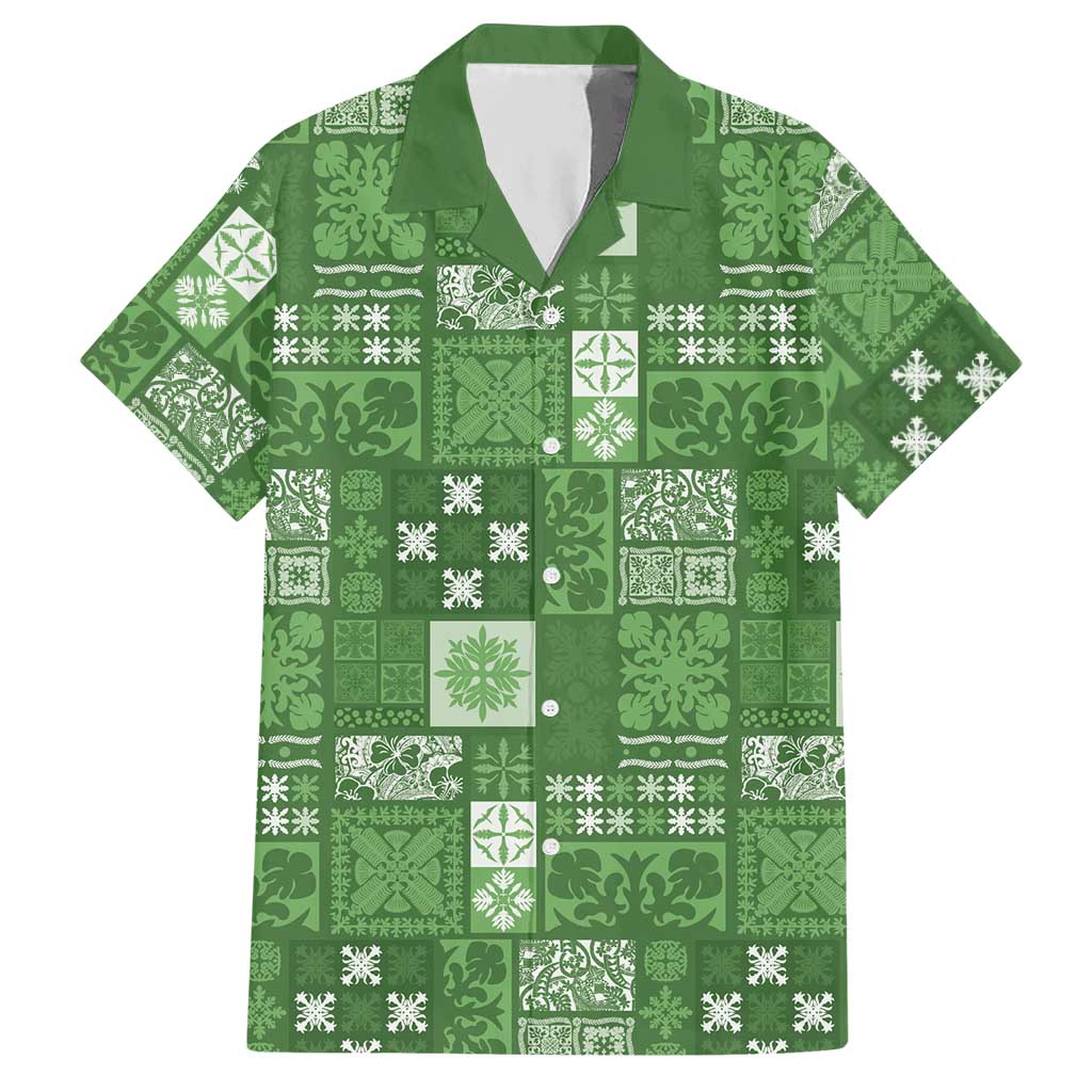 Vintage Hawaiian Quilting Patterns Hawaiian Shirt Green Style Tribal Fabric Patchwork LT9 Green - Polynesian Pride