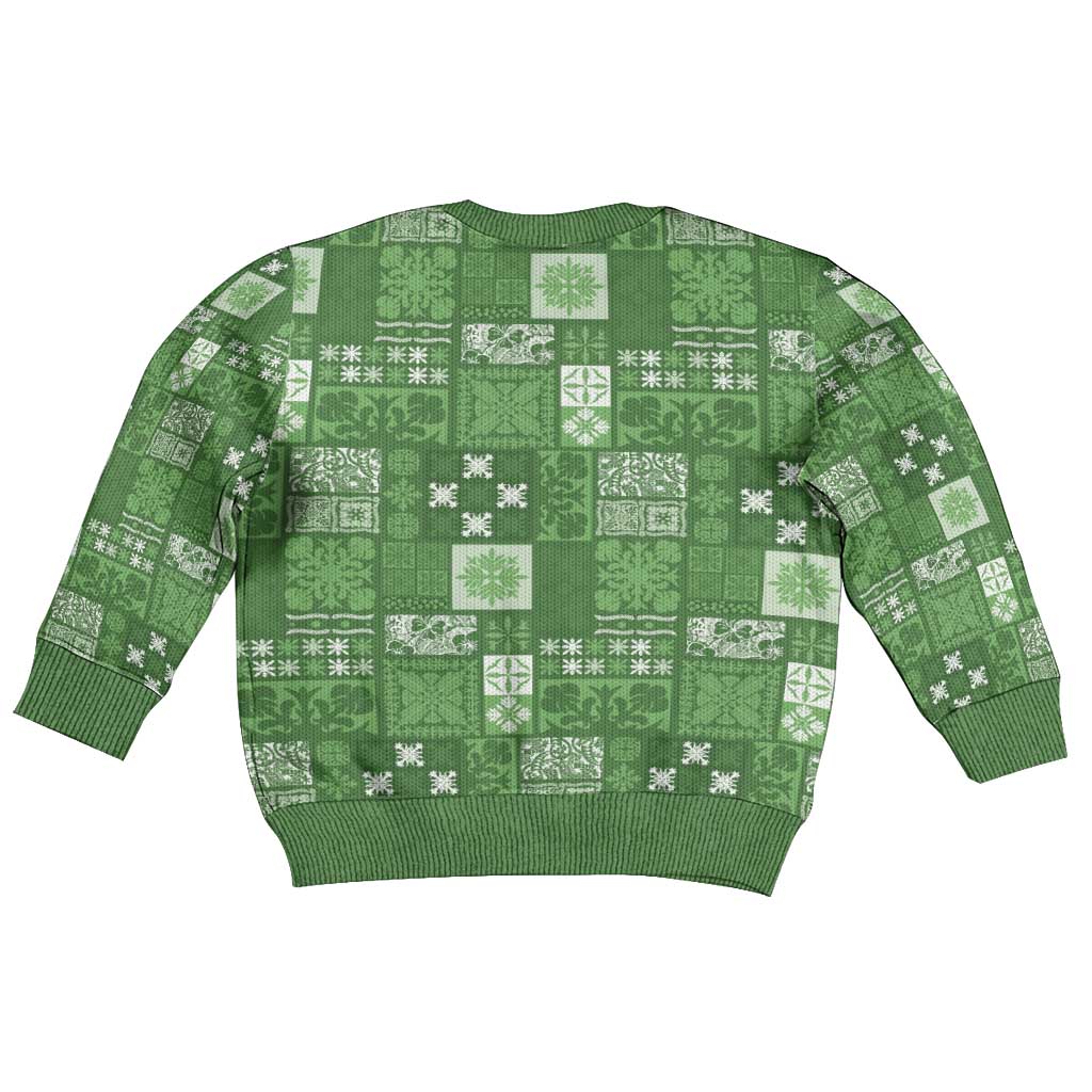 Vintage Hawaiian Quilting Patterns Kid Ugly Christmas Sweater Green Style Tribal Fabric Patchwork LT9 - Polynesian Pride