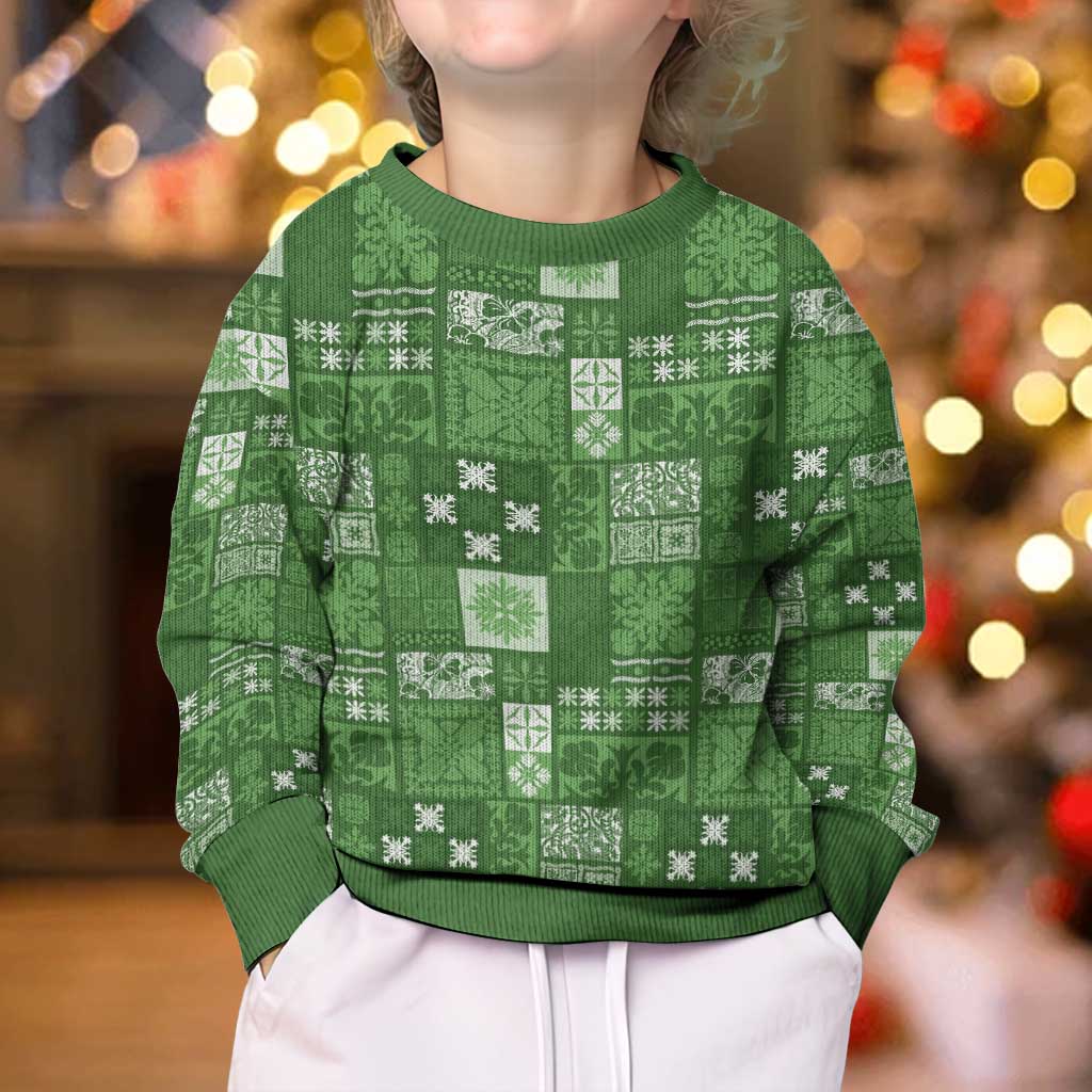 Vintage Hawaiian Quilting Patterns Kid Ugly Christmas Sweater Green Style Tribal Fabric Patchwork LT9 - Polynesian Pride