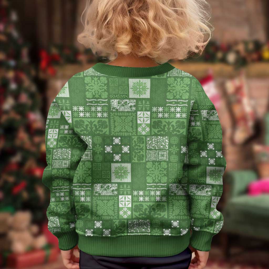 Vintage Hawaiian Quilting Patterns Kid Ugly Christmas Sweater Green Style Tribal Fabric Patchwork LT9 - Polynesian Pride