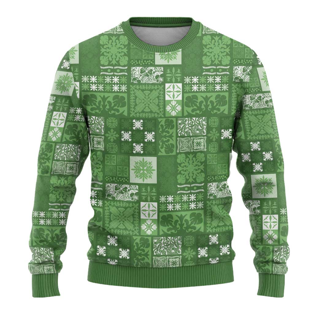 Vintage Hawaiian Quilting Patterns Ugly Christmas Sweater Green Style Tribal Fabric Patchwork LT9 - Polynesian Pride