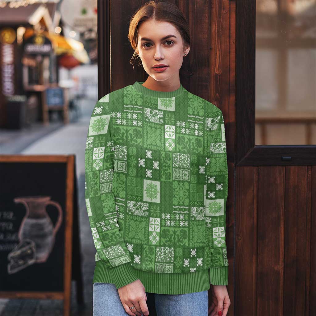 Vintage Hawaiian Quilting Patterns Ugly Christmas Sweater Green Style Tribal Fabric Patchwork LT9 - Polynesian Pride