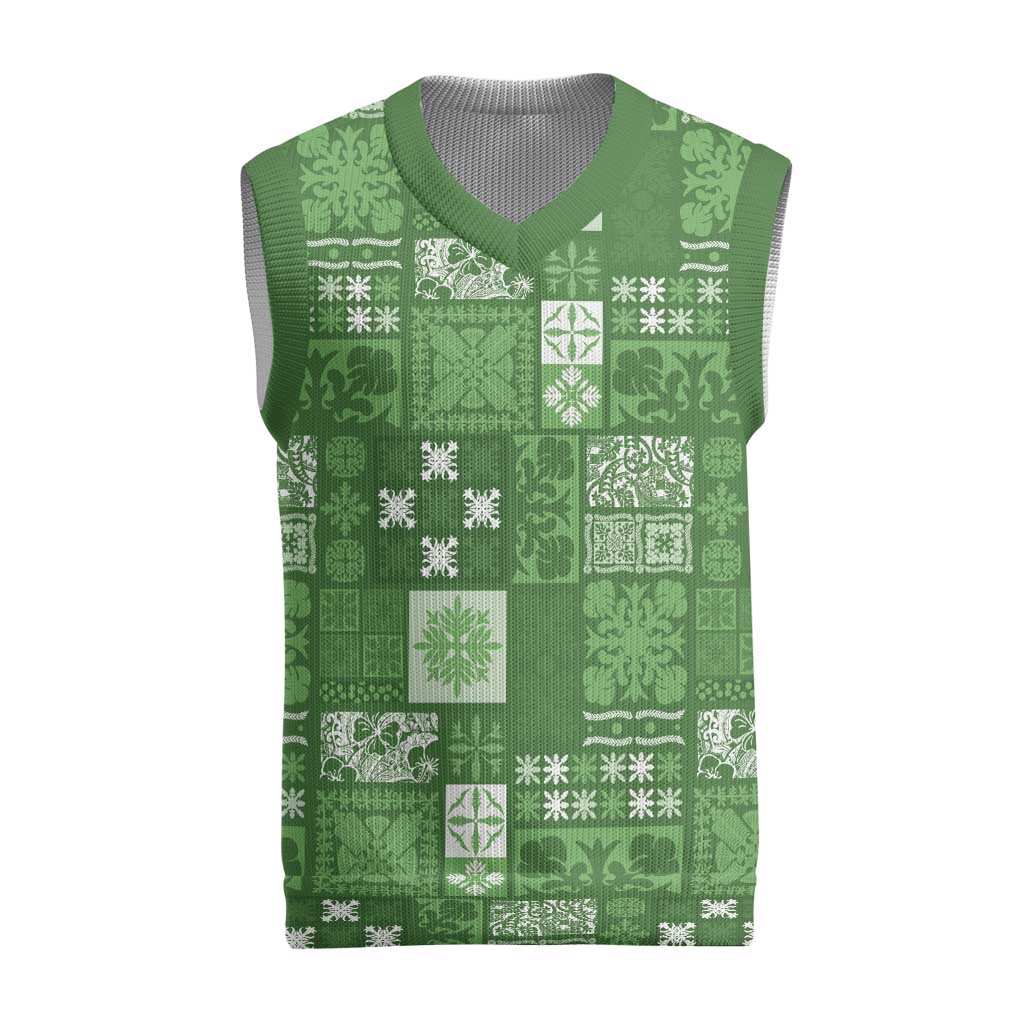 Vintage Hawaiian Quilting Patterns Christmas Knitted V-Neck Vest Green Style Tribal Fabric Patchwork LT9 Green - Polynesian Pride