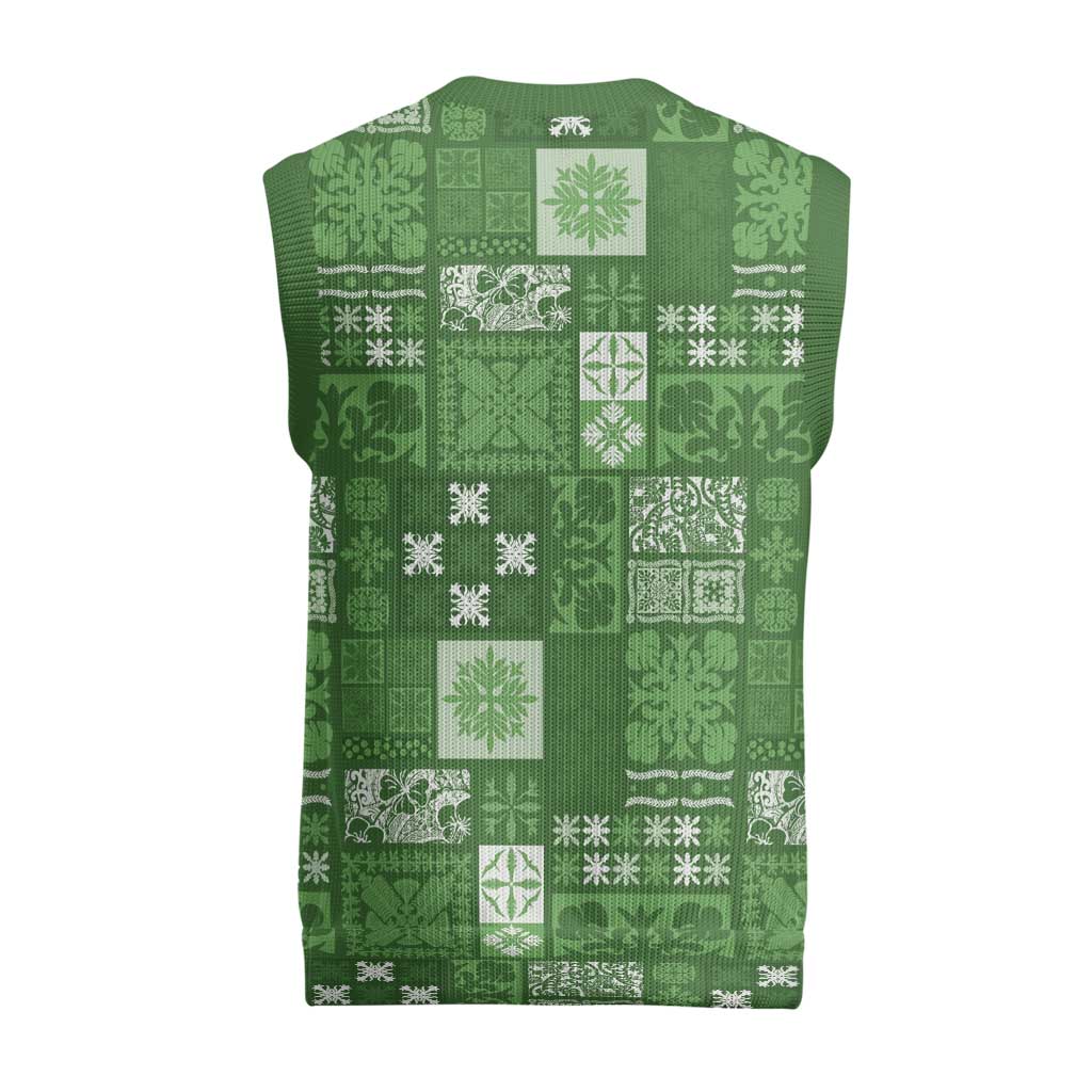 Vintage Hawaiian Quilting Patterns Christmas Knitted V-Neck Vest Green Style Tribal Fabric Patchwork LT9 - Polynesian Pride