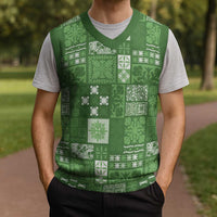 Vintage Hawaiian Quilting Patterns Christmas Knitted V-Neck Vest Green Style Tribal Fabric Patchwork LT9 - Polynesian Pride