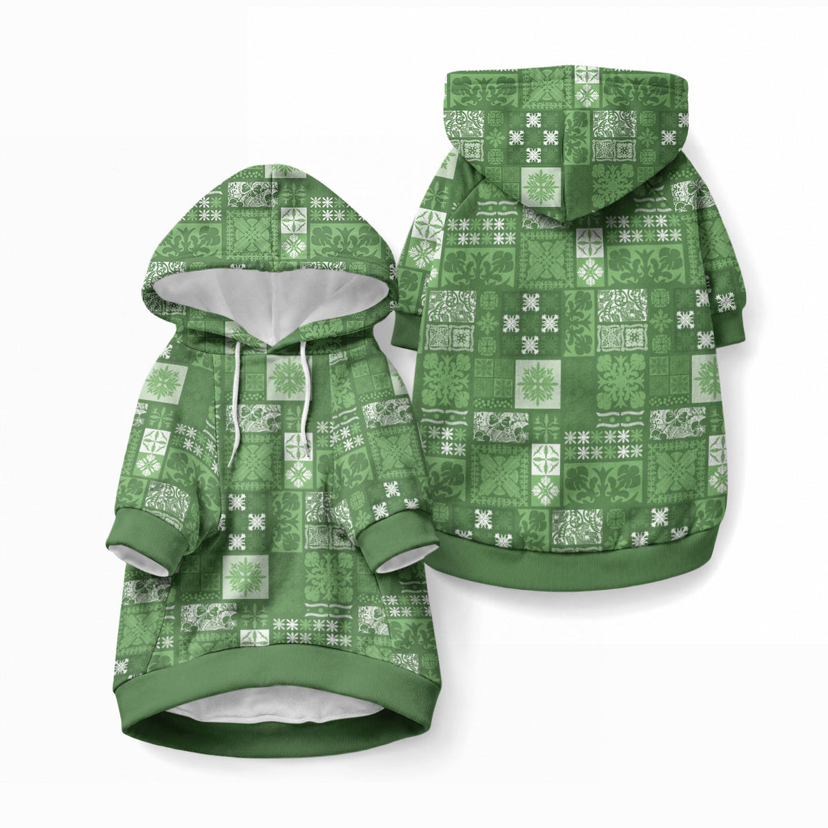 Vintage Hawaiian Quilting Patterns Pet Hoodie Green Style Tribal Fabric Patchwork LT9 Pullover Green - Polynesian Pride