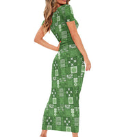 Vintage Hawaiian Quilting Patterns Short Sleeve Bodycon Dress Green Style Tribal Fabric Patchwork LT9 - Polynesian Pride