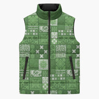 Vintage Hawaiian Quilting Patterns Sleeveless Puffer Jacket Green Style Tribal Fabric Patchwork LT9 Unisex Green - Polynesian Pride