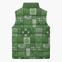 Vintage Hawaiian Quilting Patterns Sleeveless Puffer Jacket Green Style Tribal Fabric Patchwork LT9 - Polynesian Pride