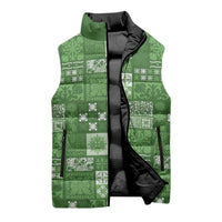 Vintage Hawaiian Quilting Patterns Sleeveless Puffer Jacket Green Style Tribal Fabric Patchwork LT9 - Polynesian Pride