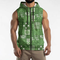 Vintage Hawaiian Quilting Patterns Sleeveless Zip Hoodie Green Style Tribal Fabric Patchwork LT9 - Polynesian Pride