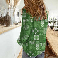 Vintage Hawaiian Quilting Patterns Women Casual Shirt Green Style Tribal Fabric Patchwork LT9 - Polynesian Pride