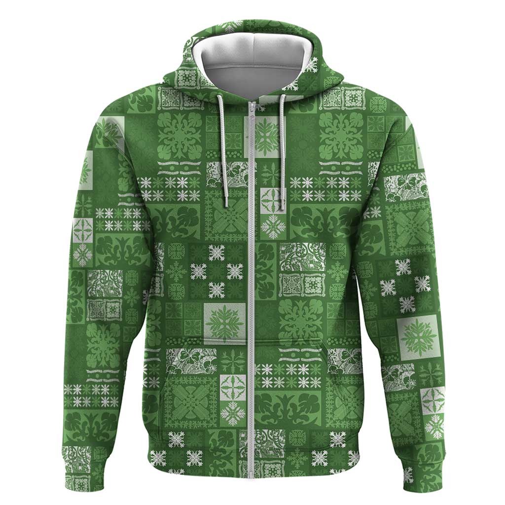 Vintage Hawaiian Quilting Patterns Zip Hoodie Green Style Tribal Fabric Patchwork LT9 Zip Hoodie Green - Polynesian Pride