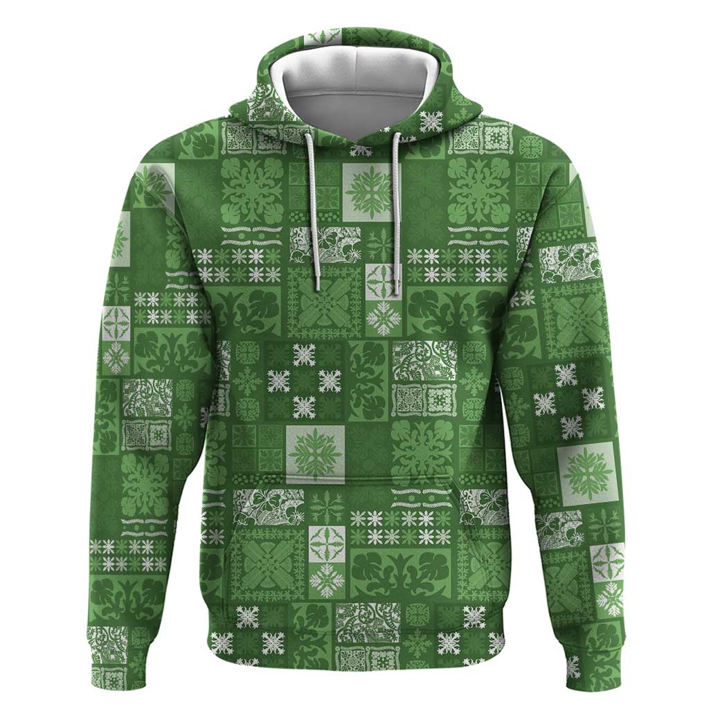 Vintage Hawaiian Quilting Patterns Zip Hoodie Green Style Tribal Fabric Patchwork LT9 Pullover Hoodie Green - Polynesian Pride