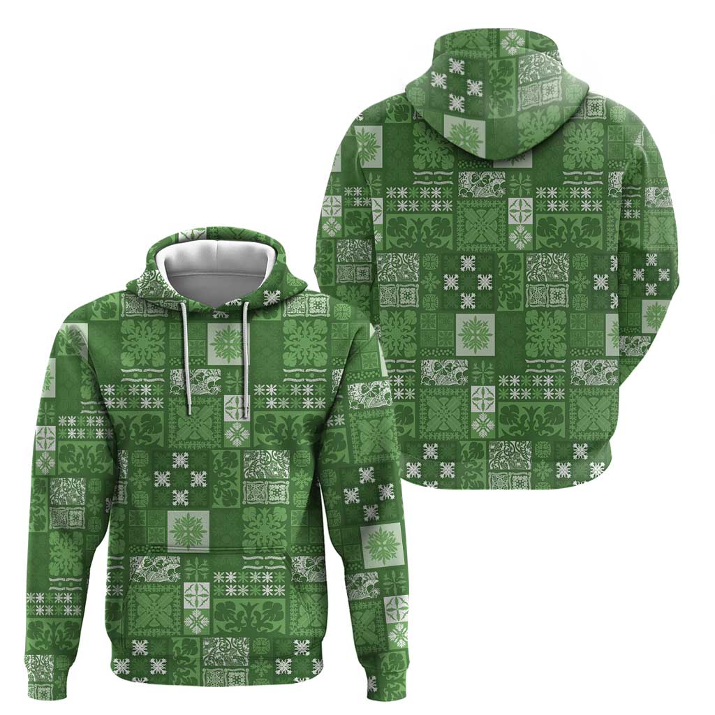 Vintage Hawaiian Quilting Patterns Zip Hoodie Green Style Tribal Fabric Patchwork LT9 - Polynesian Pride