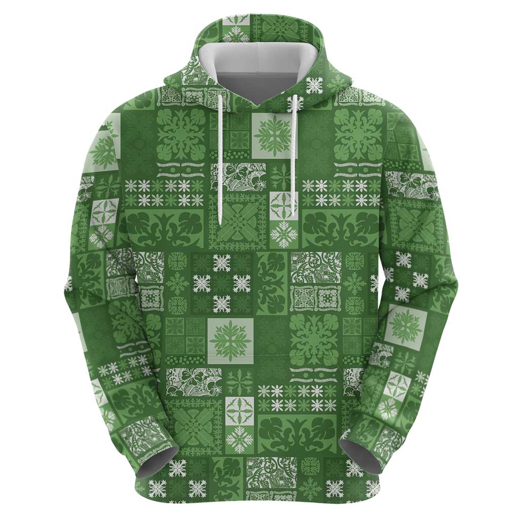 Vintage Hawaiian Quilting Patterns Zip Hoodie Green Style Tribal Fabric Patchwork LT9 - Polynesian Pride
