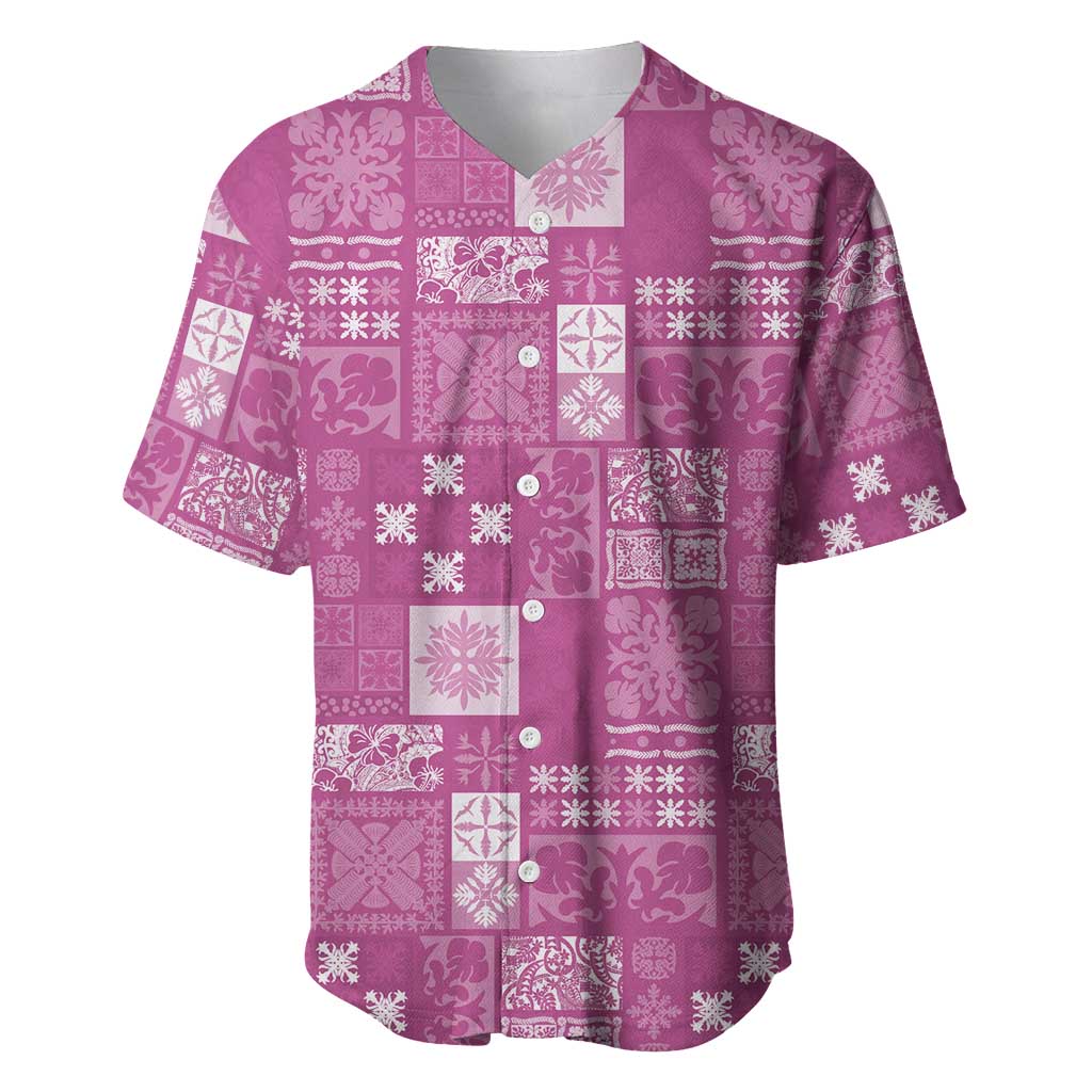 Vintage Hawaiian Quilting Patterns Baseball Jersey Pink Style Tribal Fabric Patchwork LT9 Pink - Polynesian Pride