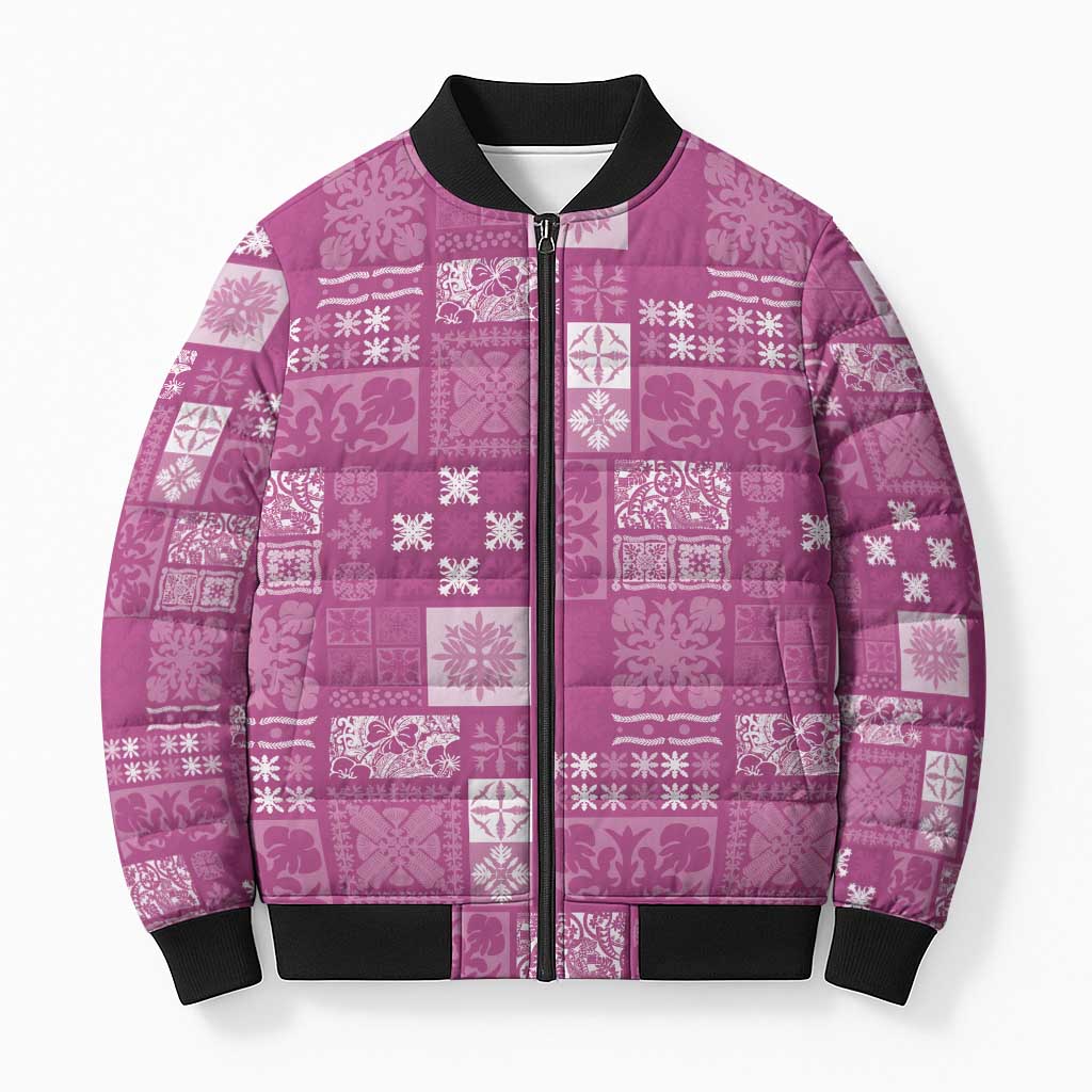 Vintage Hawaiian Quilting Patterns Bomber Puffer Jacket Pink Style Tribal Fabric Patchwork LT9 Unisex Pink - Polynesian Pride