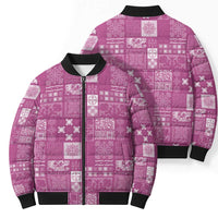 Vintage Hawaiian Quilting Patterns Bomber Puffer Jacket Pink Style Tribal Fabric Patchwork LT9 - Polynesian Pride