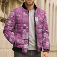 Vintage Hawaiian Quilting Patterns Bomber Puffer Jacket Pink Style Tribal Fabric Patchwork LT9 - Polynesian Pride