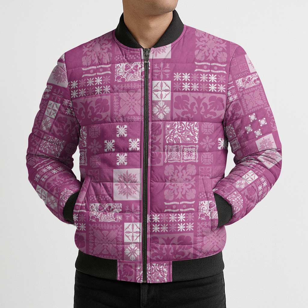 Vintage Hawaiian Quilting Patterns Bomber Puffer Jacket Pink Style Tribal Fabric Patchwork LT9 - Polynesian Pride