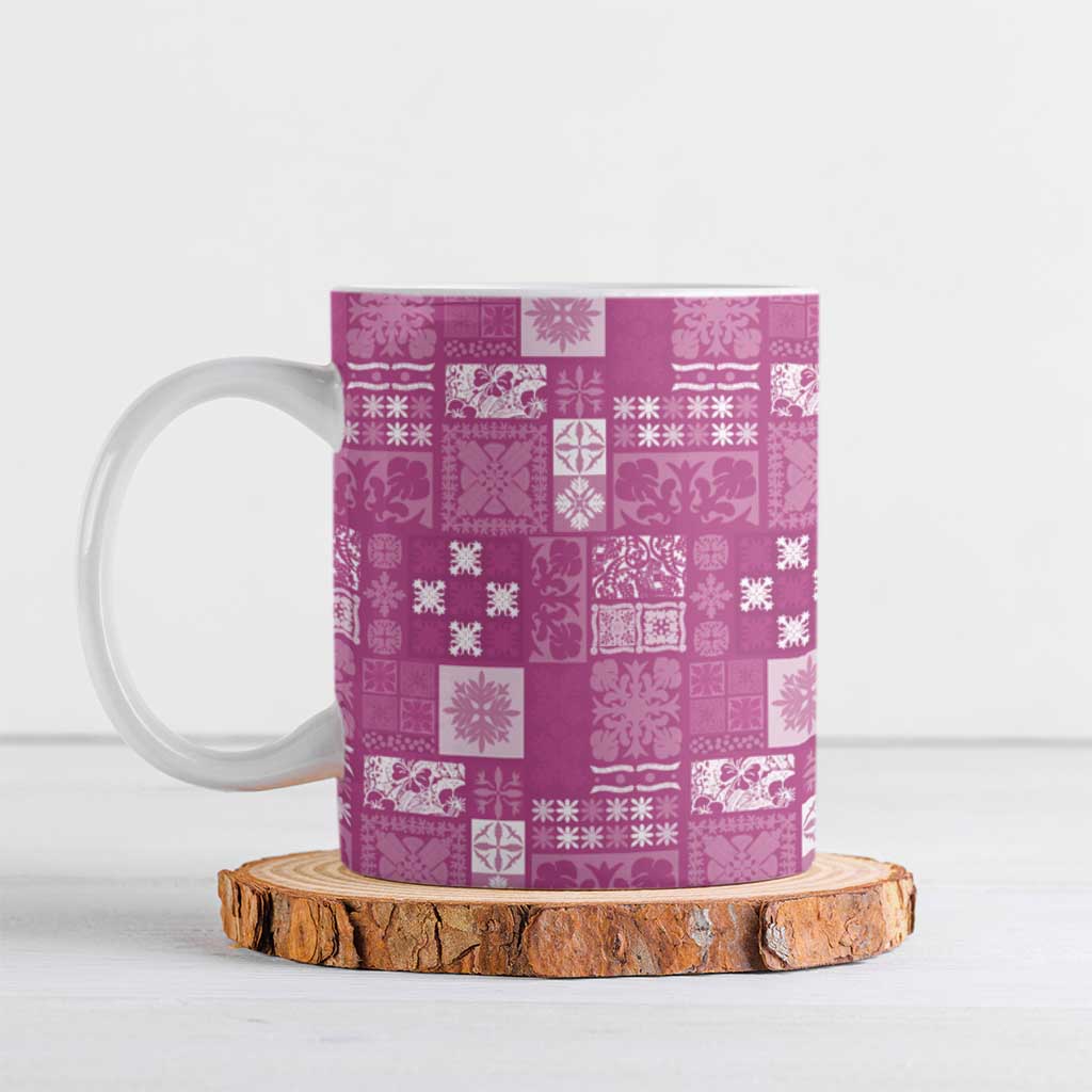 Vintage Hawaiian Quilting Patterns Ceramic Mug Pink Style Tribal Fabric Patchwork LT9 Pink - Polynesian Pride