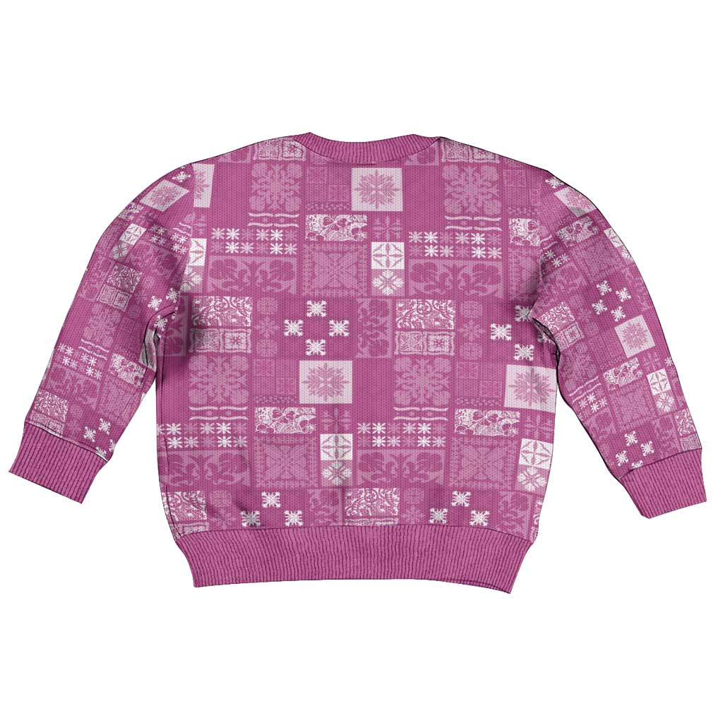 Vintage Hawaiian Quilting Patterns Kid Ugly Christmas Sweater Pink Style Tribal Fabric Patchwork LT9 - Polynesian Pride