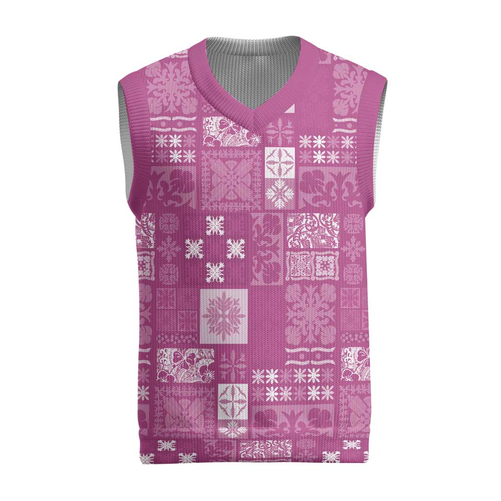 Vintage Hawaiian Quilting Patterns Christmas Knitted V-Neck Vest Pink Style Tribal Fabric Patchwork LT9 Pink - Polynesian Pride