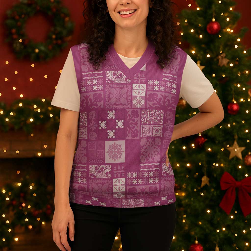 Vintage Hawaiian Quilting Patterns Christmas Knitted V-Neck Vest Pink Style Tribal Fabric Patchwork LT9 - Polynesian Pride