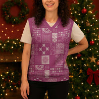 Vintage Hawaiian Quilting Patterns Christmas Knitted V-Neck Vest Pink Style Tribal Fabric Patchwork LT9 - Polynesian Pride