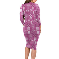 Vintage Hawaiian Quilting Patterns Long Sleeve Bodycon Dress Pink Style Tribal Fabric Patchwork LT9 - Polynesian Pride