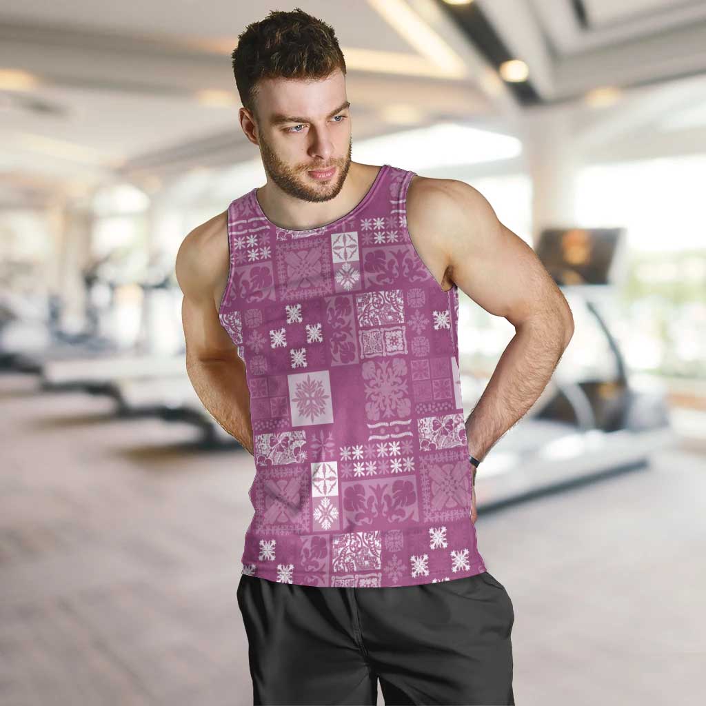 Vintage Hawaiian Quilting Patterns Men Tank Top Pink Style Tribal Fabric Patchwork LT9 Pink - Polynesian Pride