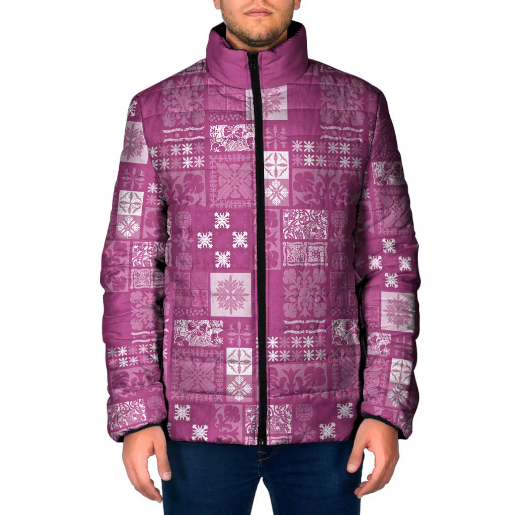 Vintage Hawaiian Quilting Patterns Padded Jacket Pink Style Tribal Fabric Patchwork LT9 Men Pink - Polynesian Pride
