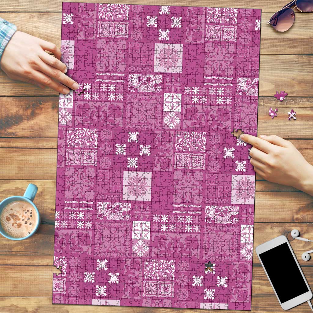 Vintage Hawaiian Quilting Patterns Puzzle Pink Style Tribal Fabric Patchwork LT9 Pink - Polynesian Pride