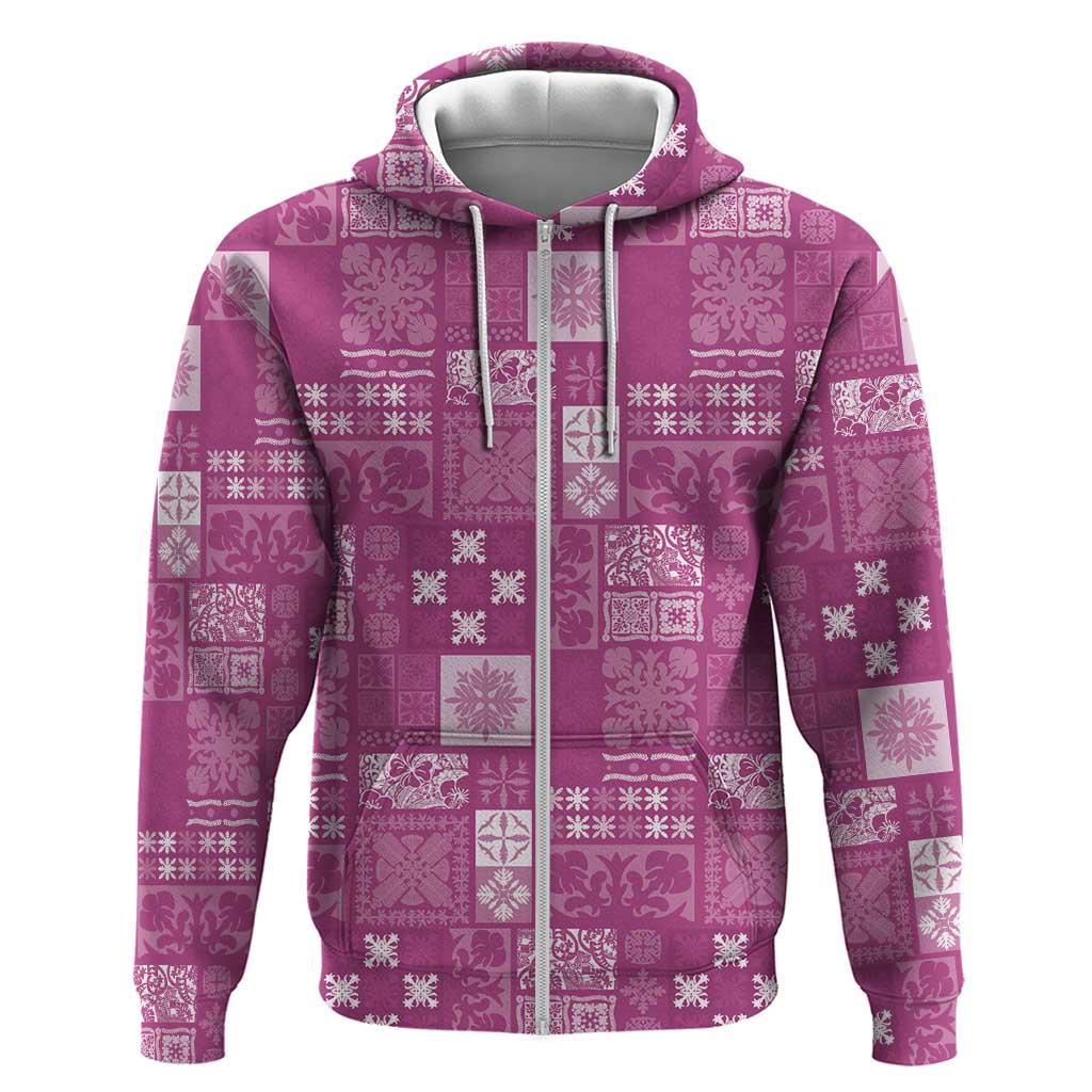 Vintage Hawaiian Quilting Patterns Zip Hoodie Pink Style Tribal Fabric Patchwork LT9 Zip Hoodie Pink - Polynesian Pride