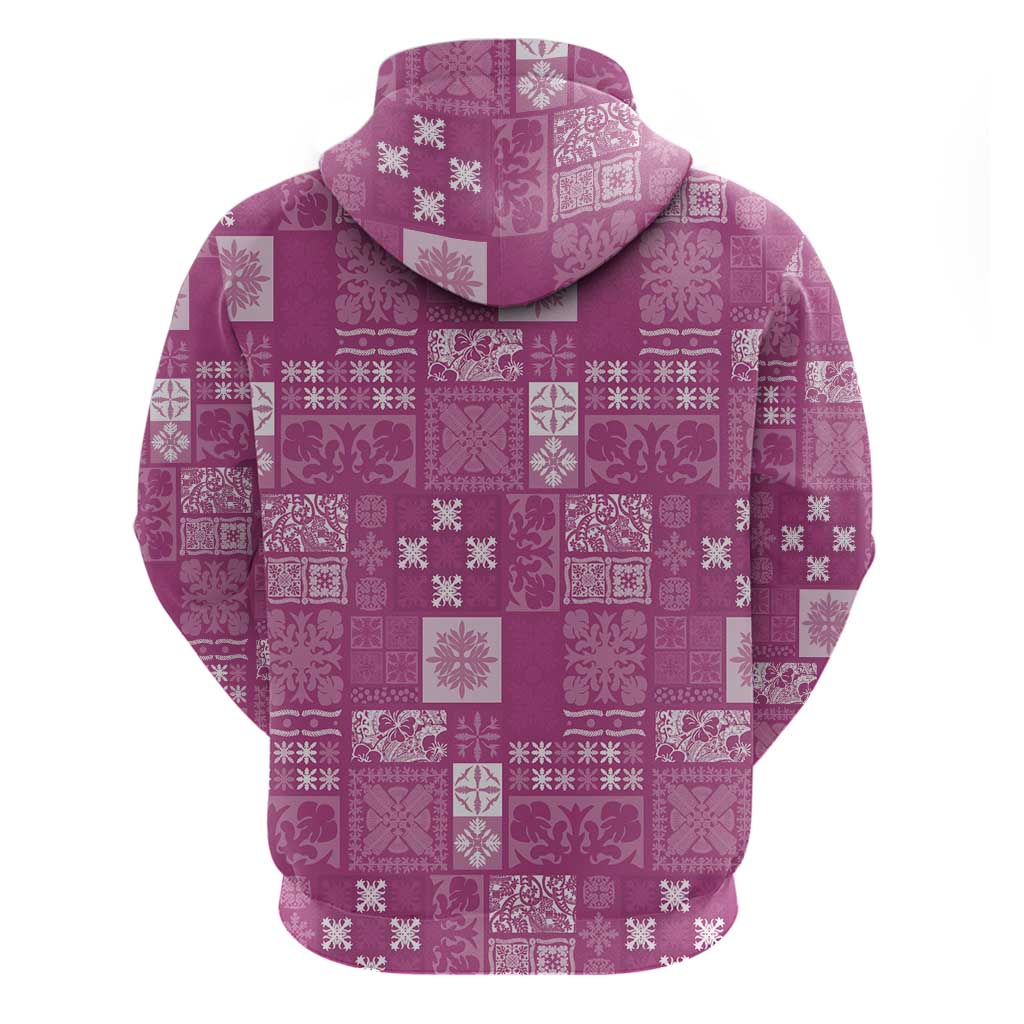 Vintage Hawaiian Quilting Patterns Zip Hoodie Pink Style Tribal Fabric Patchwork LT9 - Polynesian Pride