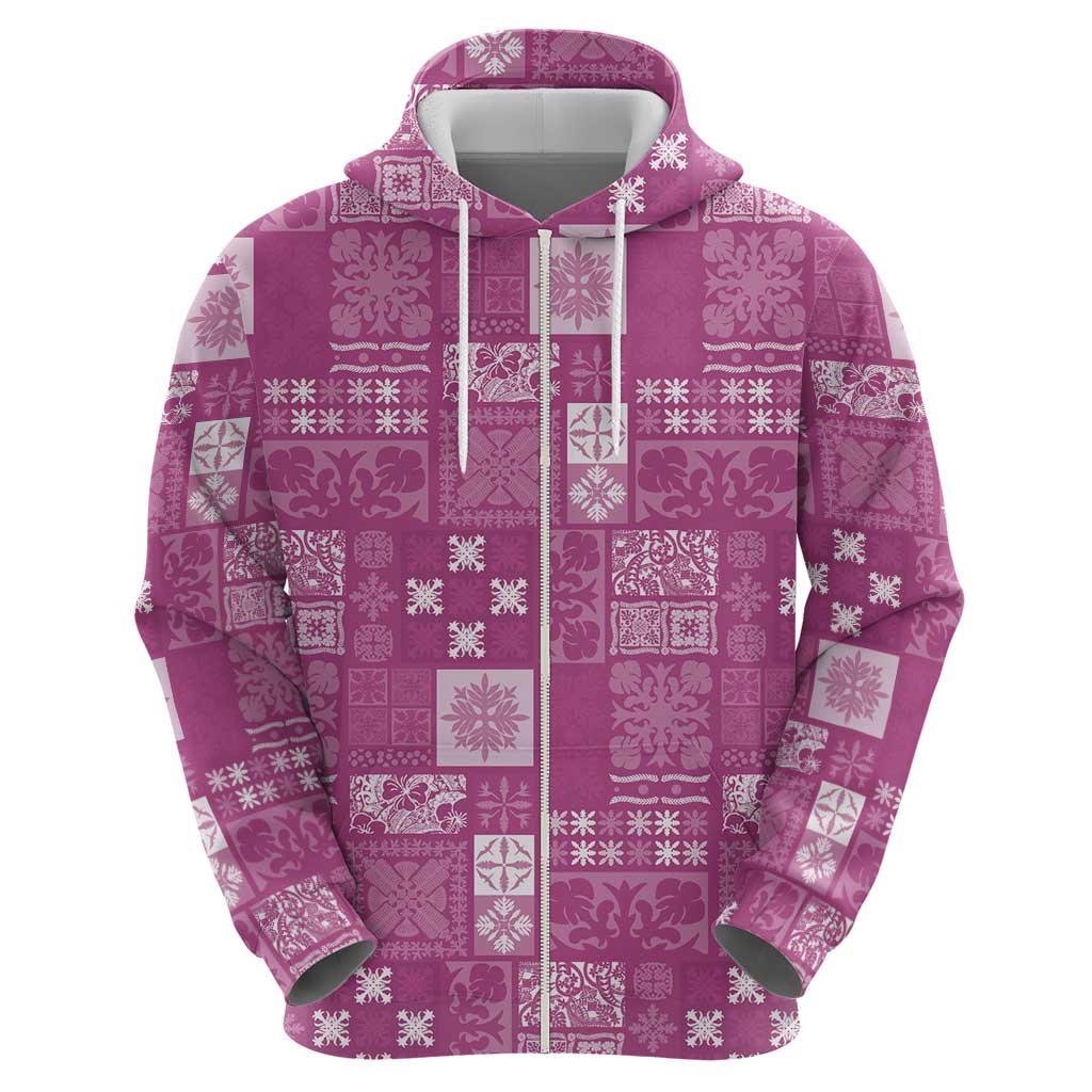 Vintage Hawaiian Quilting Patterns Zip Hoodie Pink Style Tribal Fabric Patchwork LT9 - Polynesian Pride
