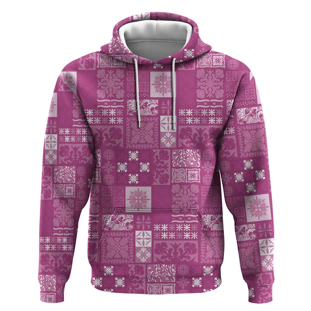 Vintage Hawaiian Quilting Patterns Zip Hoodie Pink Style Tribal Fabric Patchwork LT9 Pullover Hoodie Pink - Polynesian Pride