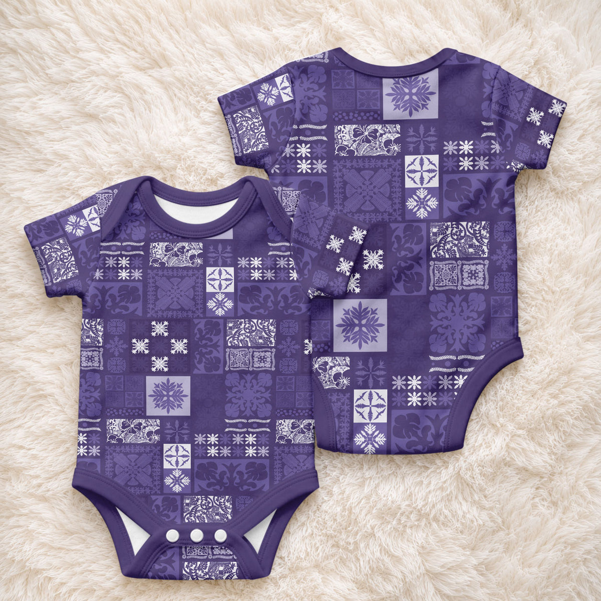 Vintage Hawaiian Quilting Patterns Baby Onesie Purple Style Tribal Fabric Patchwork LT9 - Polynesian Pride