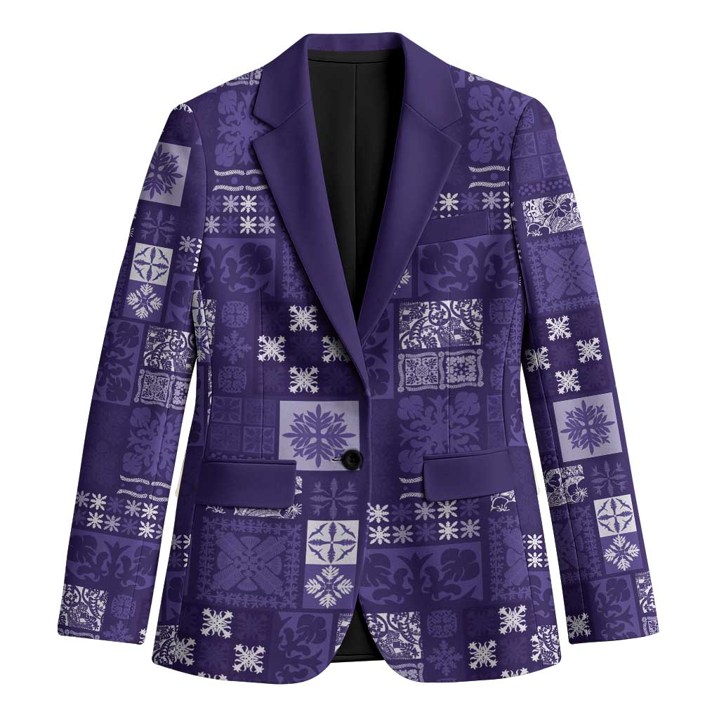 Vintage Hawaiian Quilting Patterns Blazer Purple Style Tribal Fabric Patchwork LT9 Unisex Purple - Polynesian Pride