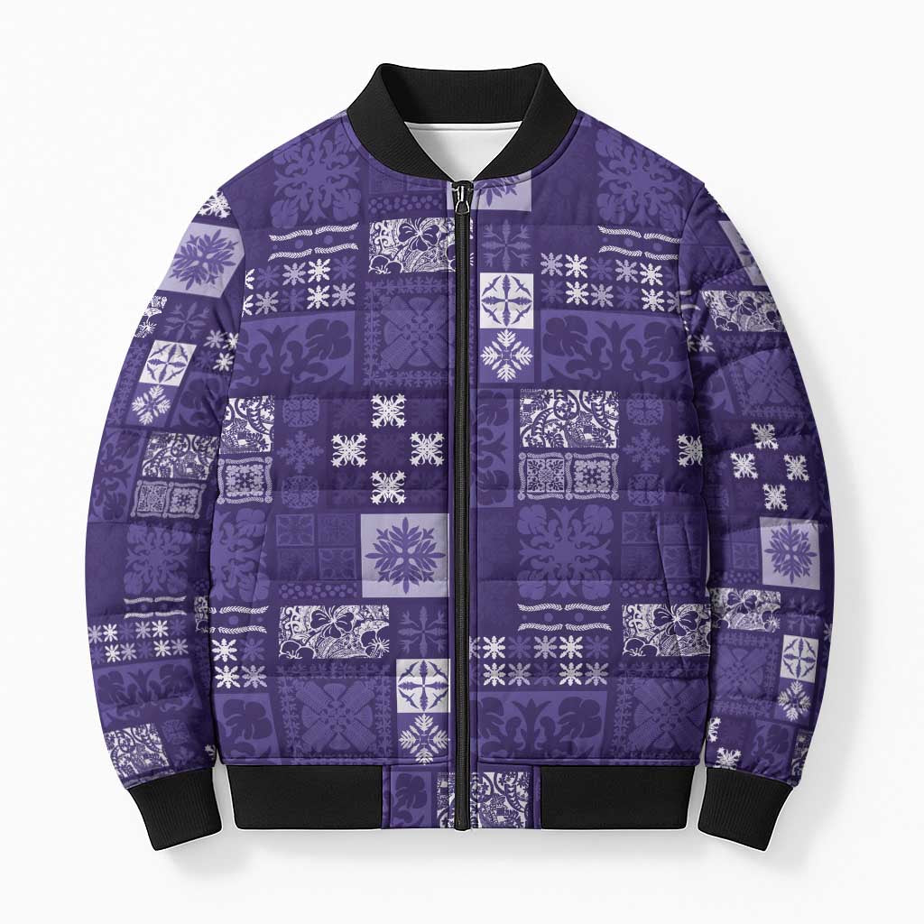 Vintage Hawaiian Quilting Patterns Bomber Puffer Jacket Purple Style Tribal Fabric Patchwork LT9 Unisex Purple - Polynesian Pride