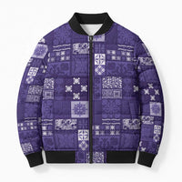 Vintage Hawaiian Quilting Patterns Bomber Puffer Jacket Purple Style Tribal Fabric Patchwork LT9 Unisex Purple - Polynesian Pride