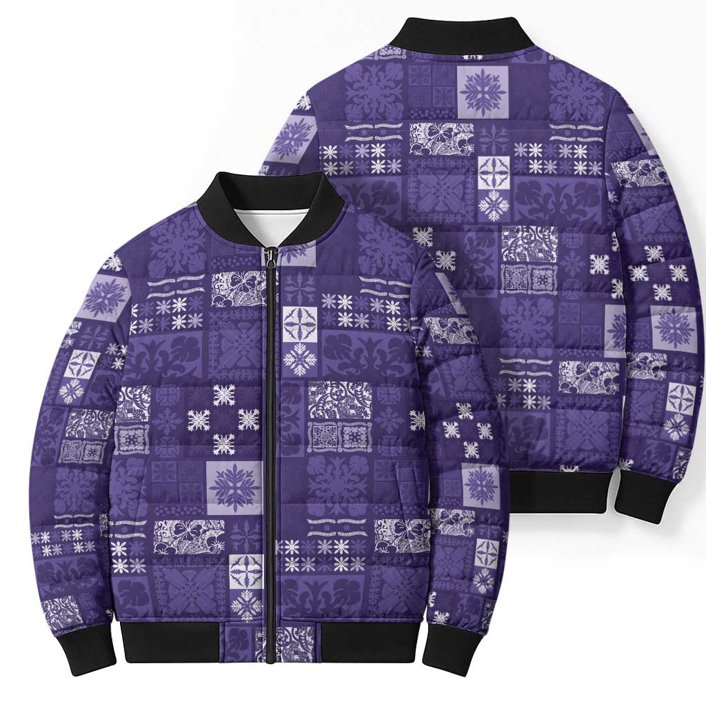 Vintage Hawaiian Quilting Patterns Bomber Puffer Jacket Purple Style Tribal Fabric Patchwork LT9 - Polynesian Pride