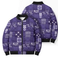 Vintage Hawaiian Quilting Patterns Bomber Puffer Jacket Purple Style Tribal Fabric Patchwork LT9 - Polynesian Pride