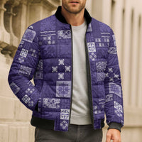 Vintage Hawaiian Quilting Patterns Bomber Puffer Jacket Purple Style Tribal Fabric Patchwork LT9 - Polynesian Pride