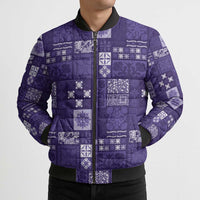 Vintage Hawaiian Quilting Patterns Bomber Puffer Jacket Purple Style Tribal Fabric Patchwork LT9 - Polynesian Pride