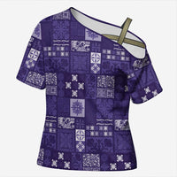 Vintage Hawaiian Quilting Patterns Cross Shoulder Shirt Purple Style Tribal Fabric Patchwork LT9 Female Purple - Polynesian Pride