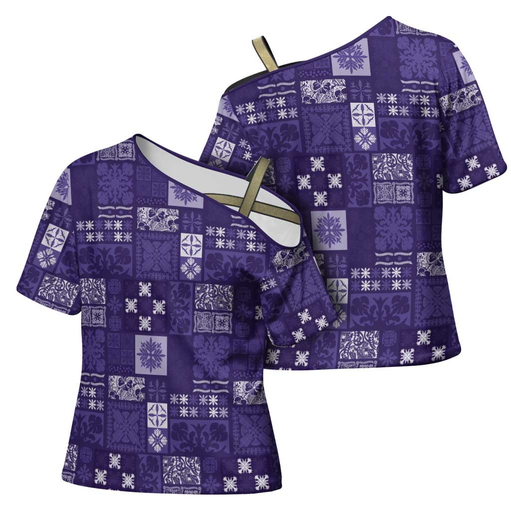 Vintage Hawaiian Quilting Patterns Cross Shoulder Shirt Purple Style Tribal Fabric Patchwork LT9 - Polynesian Pride